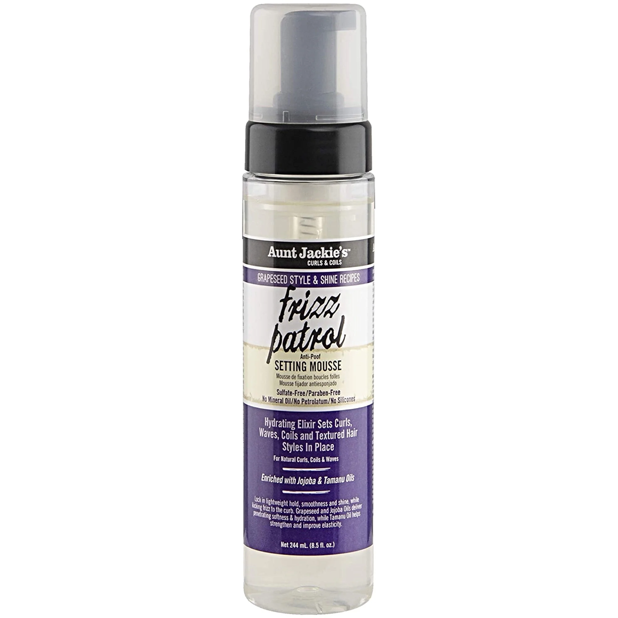 Aunt Jackie's Grapeseed Frizz Patrol Anti Poof Twist and Curl Setting Mousse 8oz
