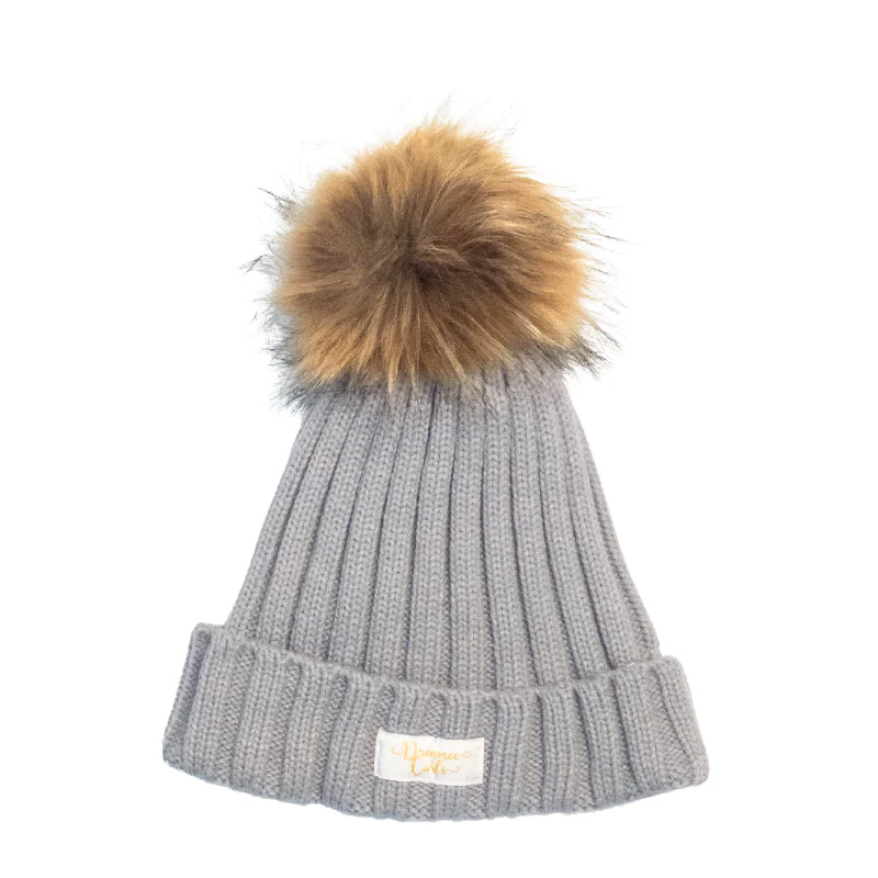 Dreamee Curls Satin Lined Hat With Removable Pom Pom Grey