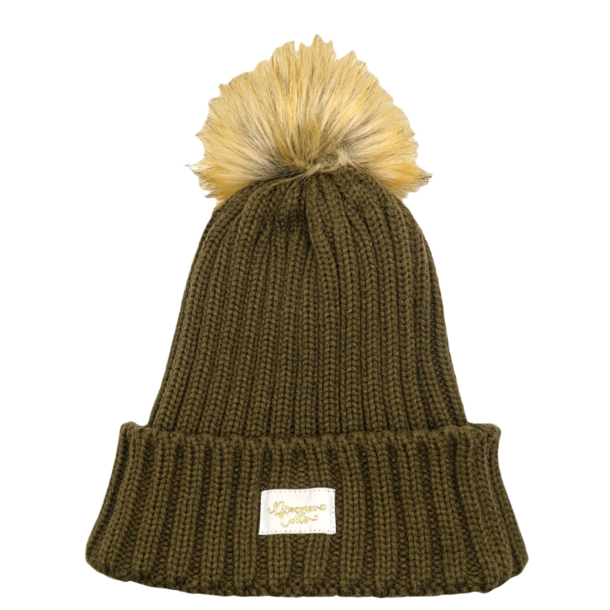 Dreamee Curls Satin Lined Hat With Removable Pom Pom Khaki