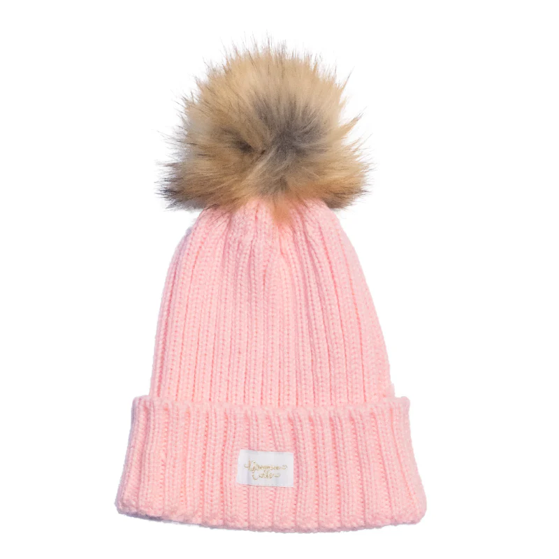 Dreamee Curls Satin Lined Hat With Removable Pom Pom Baby Pink
