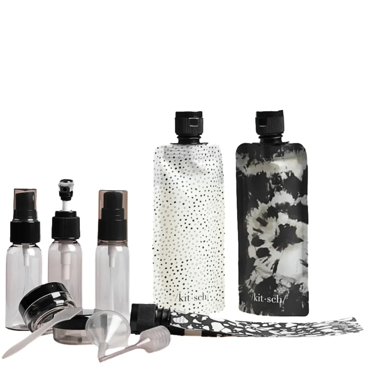 Kitsch Black & Ivory Travel Bottles for Toiletries 11pc Set - Image 2
