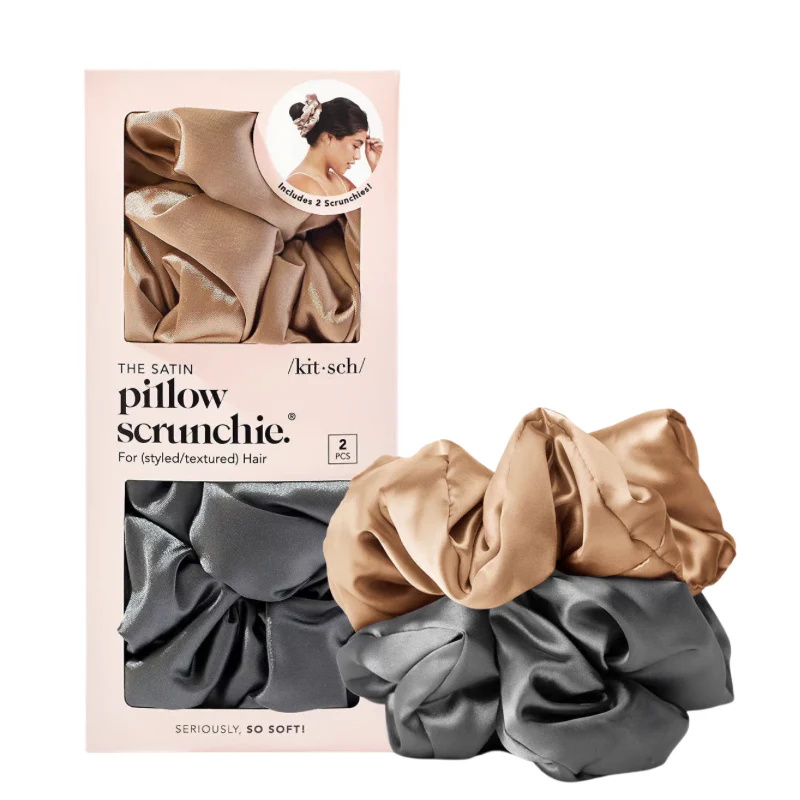 Kitsch Satin Sleep Pillow Scrunchies - Charcoal/Gold