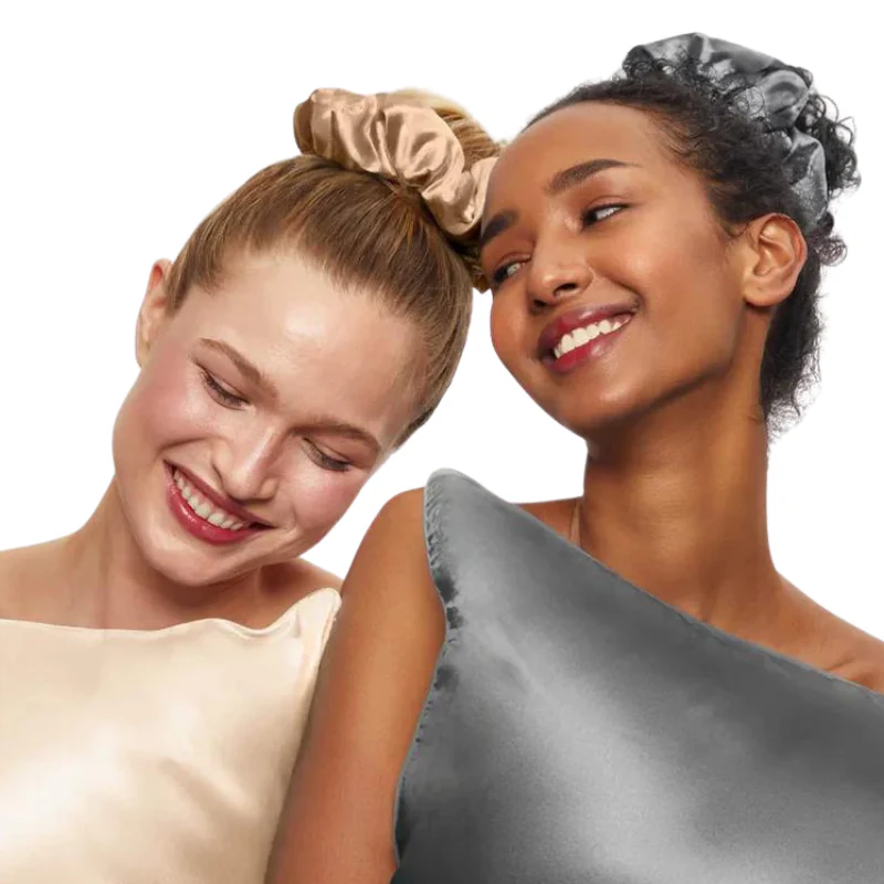 Kitsch Satin Sleep Pillow Scrunchies - Charcoal/Gold - Image 2