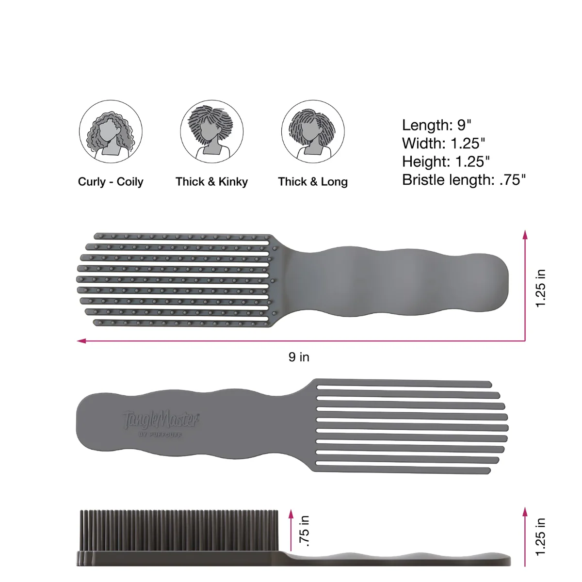 PuffCuff TangleMaster Detangling Brush Grey - Image 2